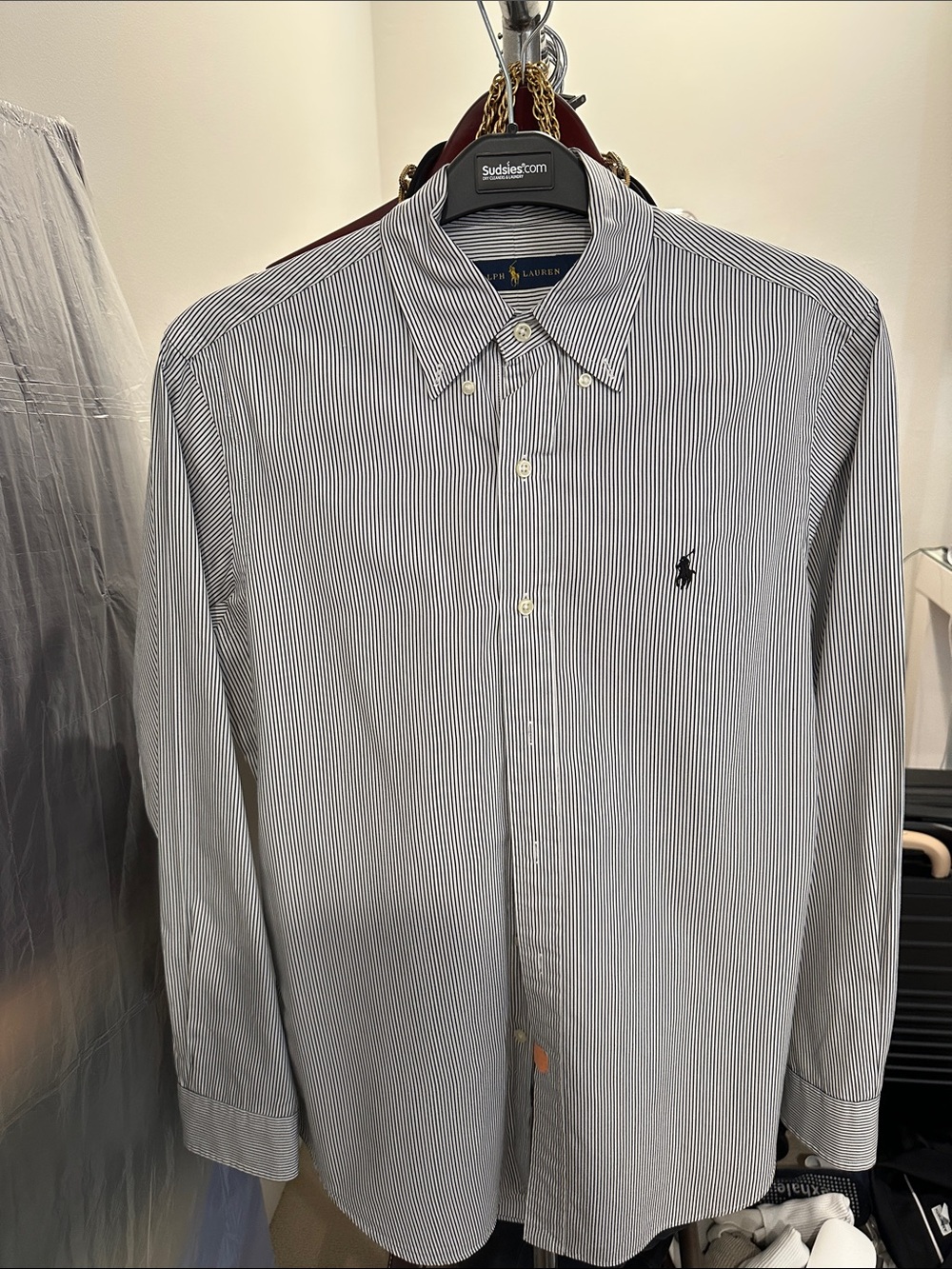 Ralph Lauren Slim-Fit Navy and White Pinstripe Dress Shirt